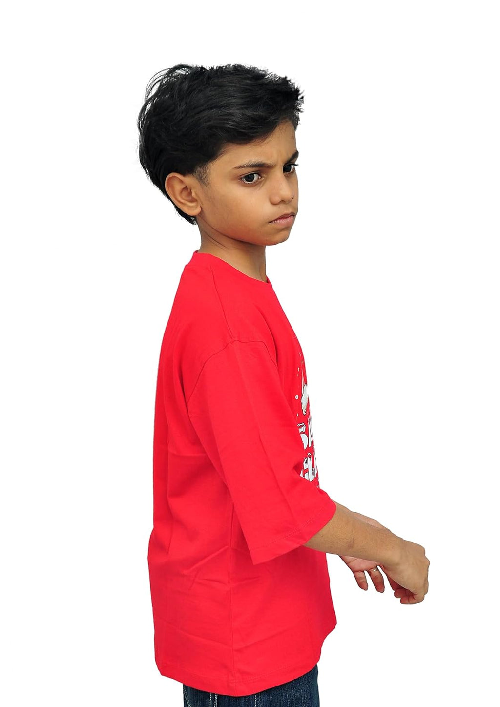 Merry Christmas Festival Wear: Kids Bright Red Santa Claus T-Shirt | Classic Hat & Lights Design | Soft Cotton Unisex Holiday T Shirt (Sizes 30-36)