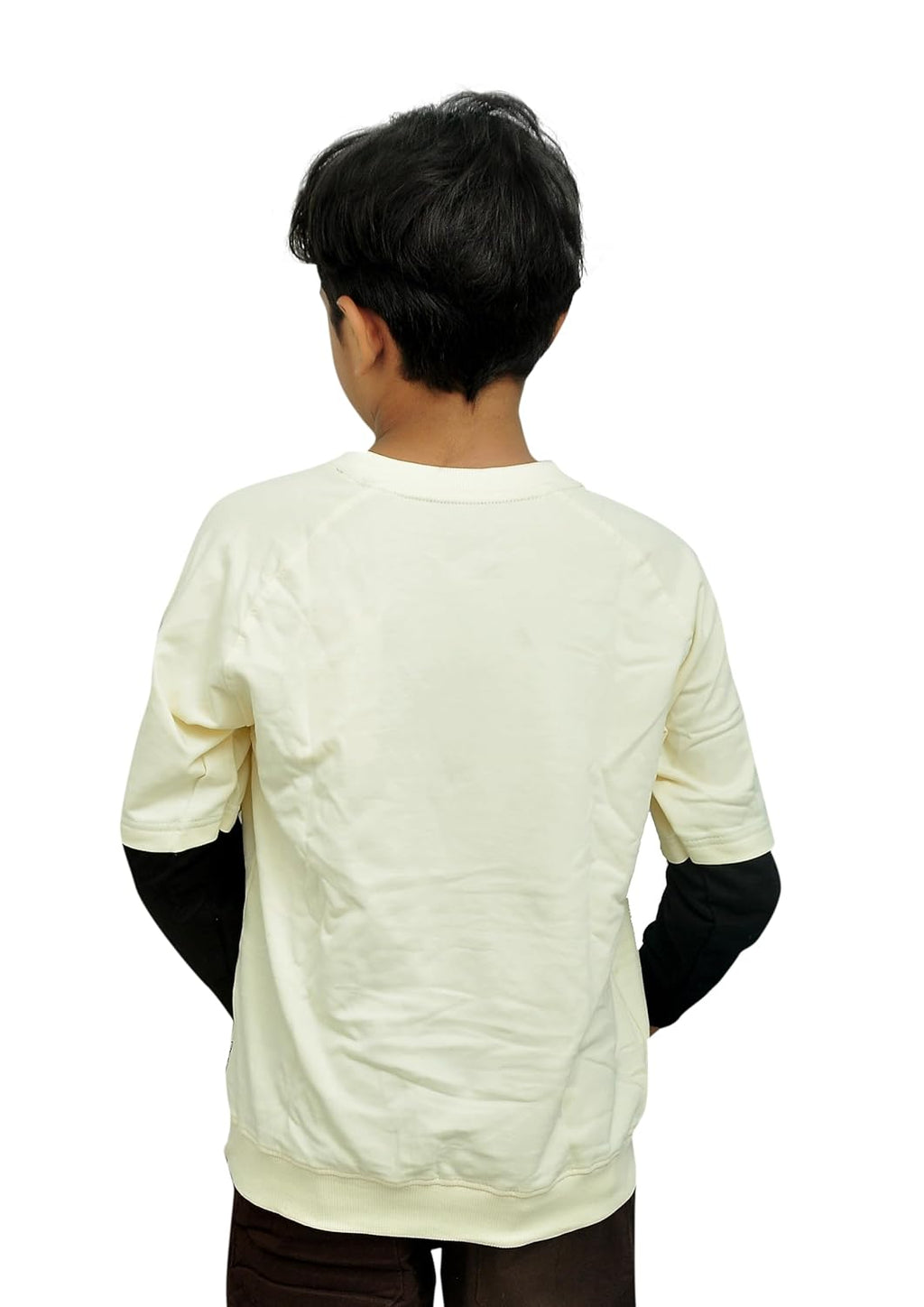 Yan Han Kids Unisex Oversized Loopknit Cotton Full Sleeve T-Shirt | Trendy Raglan Doctor Sleeve Design | Comfort Fit with Ribbed Cuffs | Cream