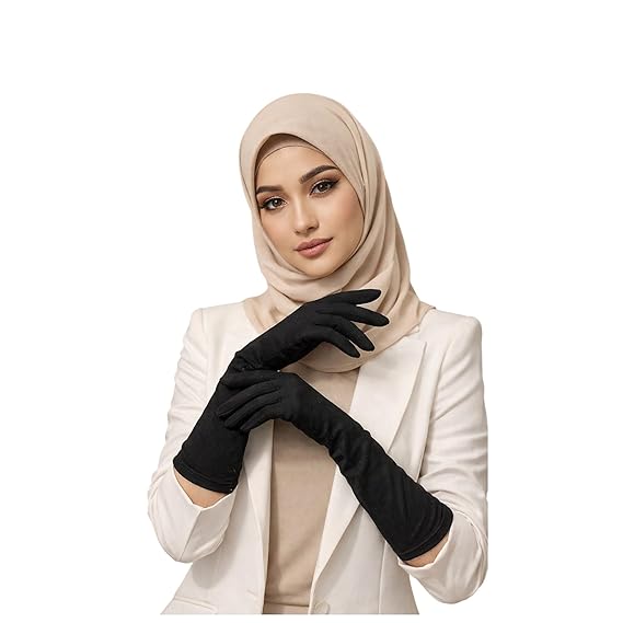 Muslim Wear Hijab Gloves for Women & Girls | Soft Stretchable Fabric | Black Islamic Hand Gloves ( Black, 1 Pair)