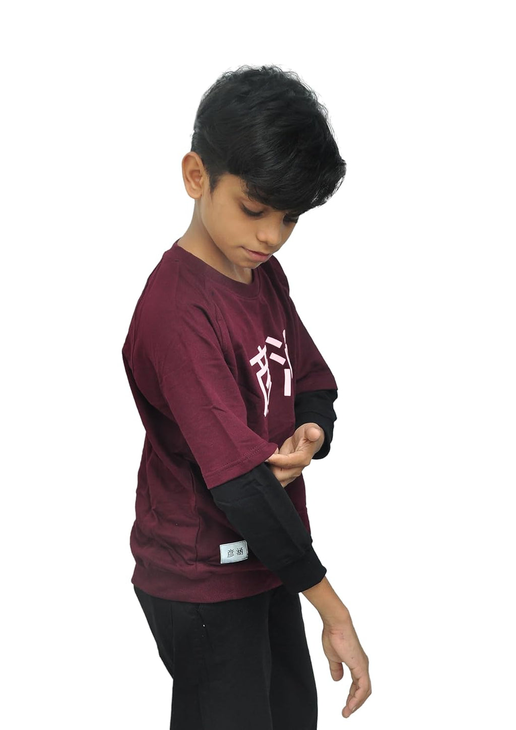Yan Han Kids Unisex Oversized Loopknit Cotton Full Sleeve T-Shirt | Trendy Raglan Doctor Sleeve Design | Comfort Fit with Ribbed Cuffs | Maroon