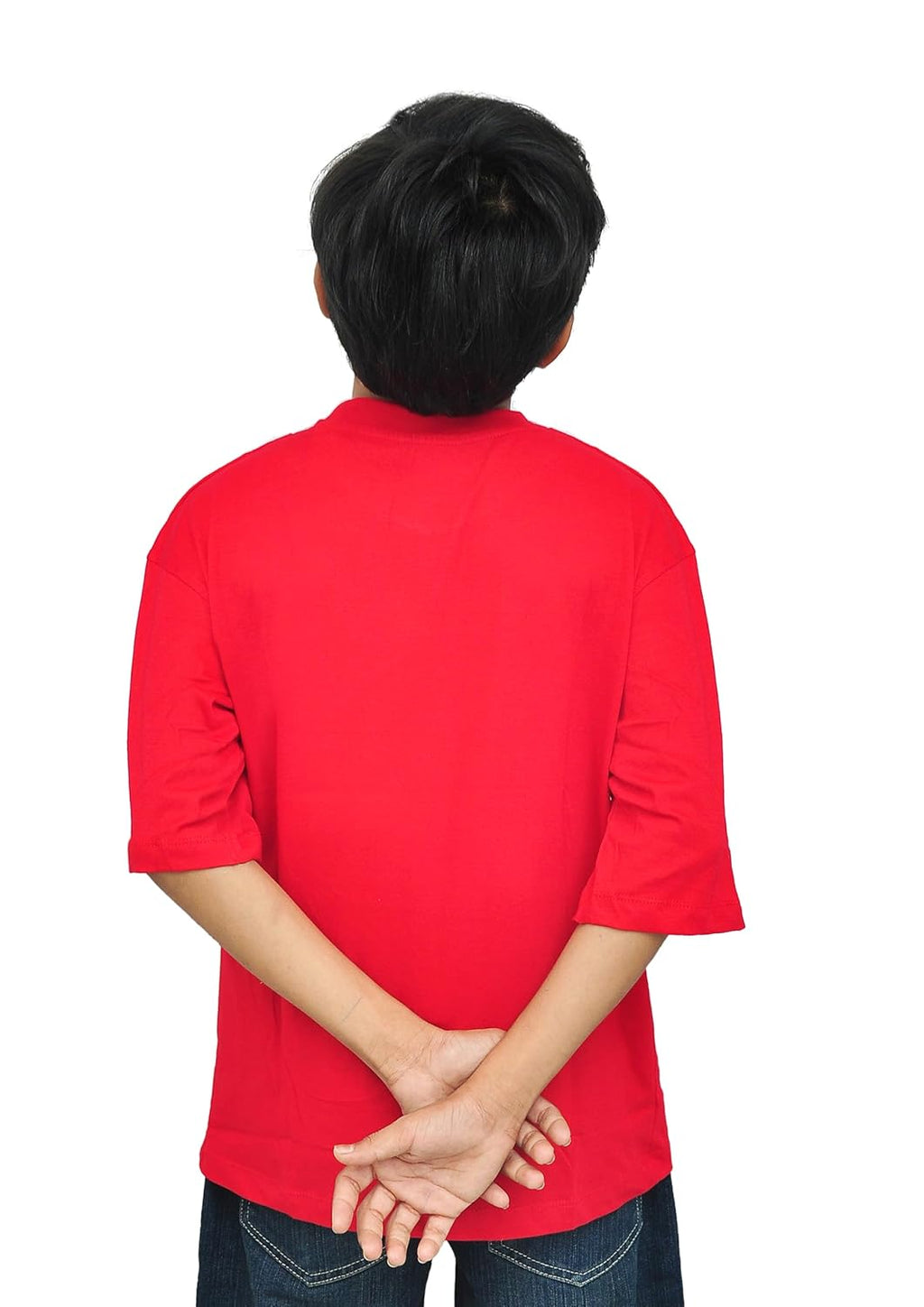 Merry Christmas Festival Wear: Bright Red Dabbing Santa T-Shirt | Soft Cotton Comfortable Xmas Special | Unisex Kids Drop Shoulder Five Sleeve T Shirt (30-36)