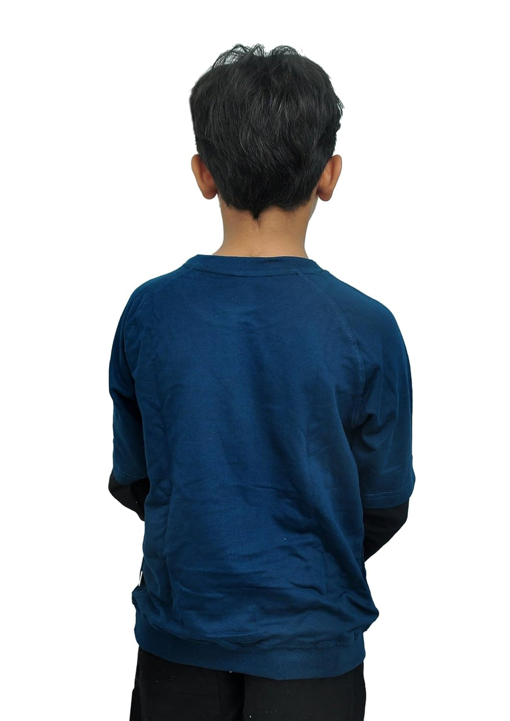 Yan Han Kids Unisex Oversized Loopknit Cotton Full Sleeve T-Shirt | Trendy Raglan Doctor Sleeve Design | Comfort Fit with Ribbed Cuffs & Hem | Blue