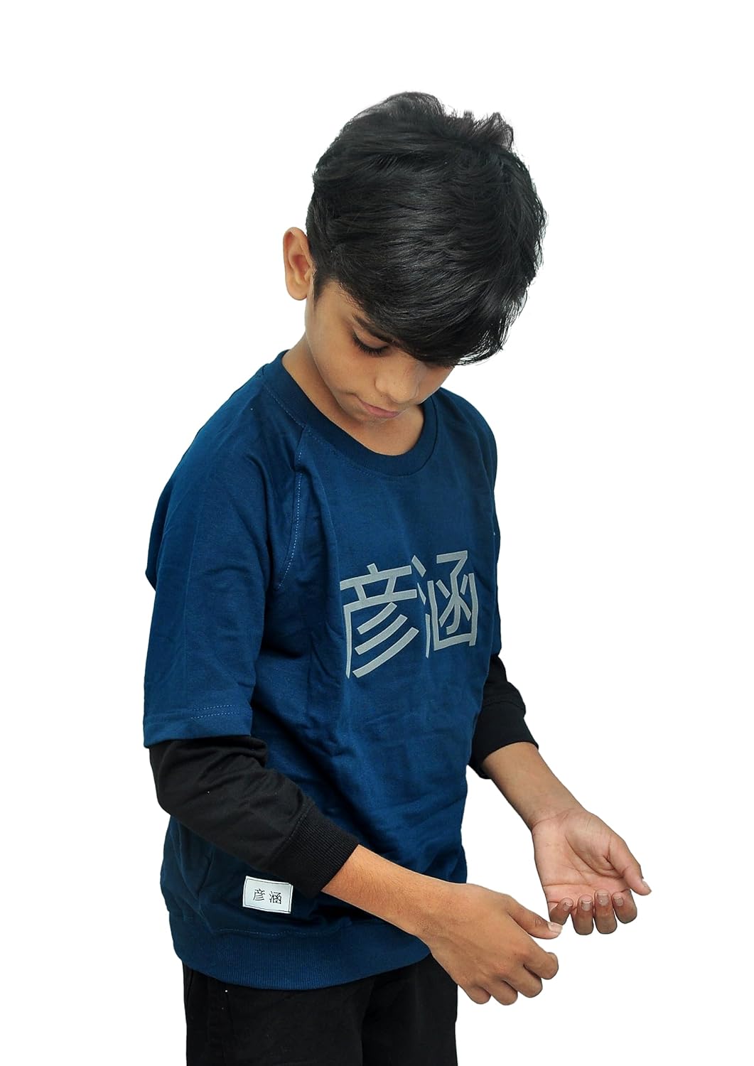 Yan Han Kids Unisex Oversized Loopknit Cotton Full Sleeve T-Shirt | Trendy Raglan Doctor Sleeve Design | Comfort Fit with Ribbed Cuffs & Hem | Blue