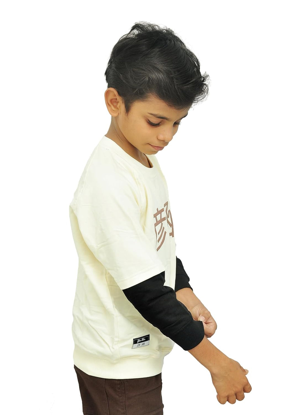 Yan Han Kids Unisex Oversized Loopknit Cotton Full Sleeve T-Shirt | Trendy Raglan Doctor Sleeve Design | Comfort Fit with Ribbed Cuffs | Cream