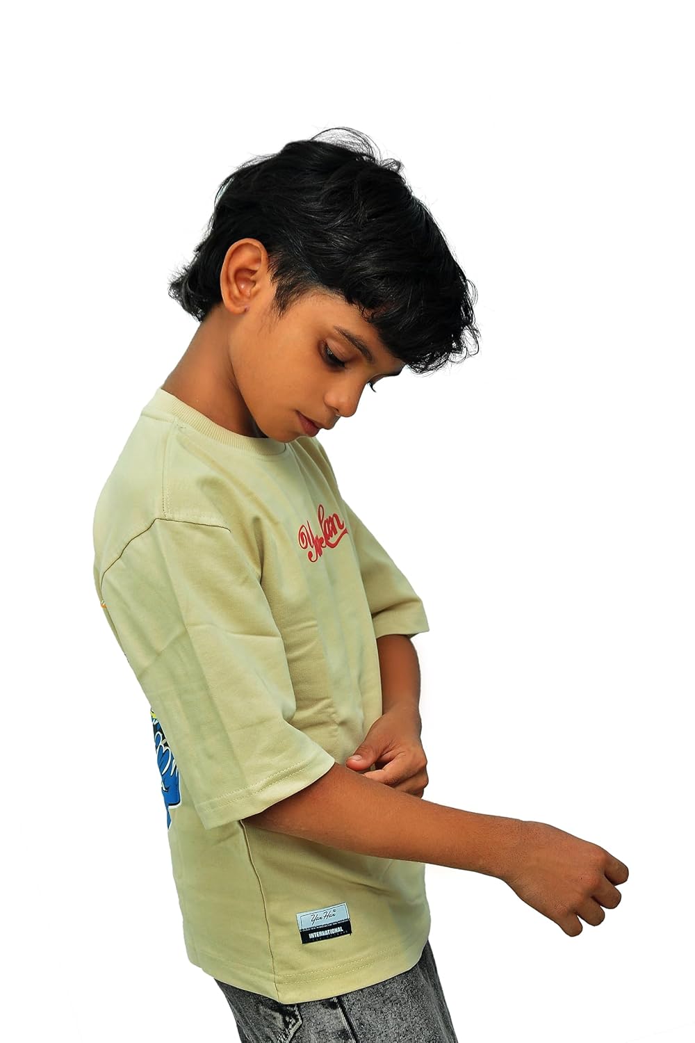 Yan Han® Kids Oversized T-Shirt | Soft Loop Knit Cotton Blend | Drop Shoulder Half Sleeves | Back Print | Unisex Korean Street Style for Boys & Girls (2-15 Years)