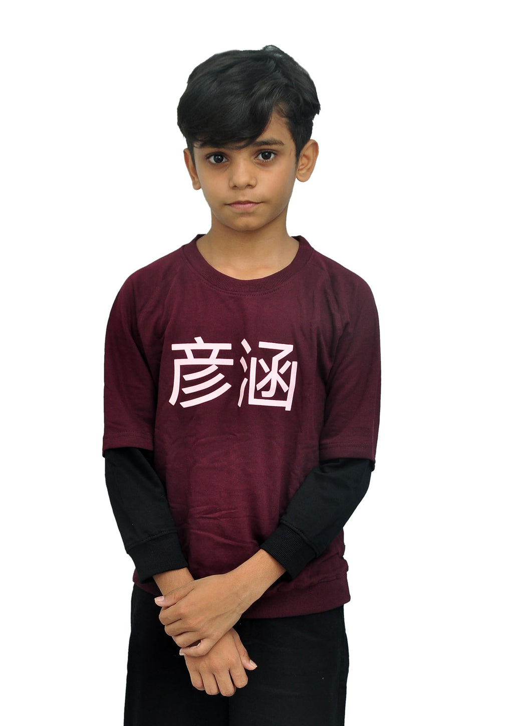 Yan Han Kids Unisex Oversized Loopknit Cotton Full Sleeve T-Shirt | Trendy Raglan Doctor Sleeve Design | Comfort Fit with Ribbed Cuffs | Maroon