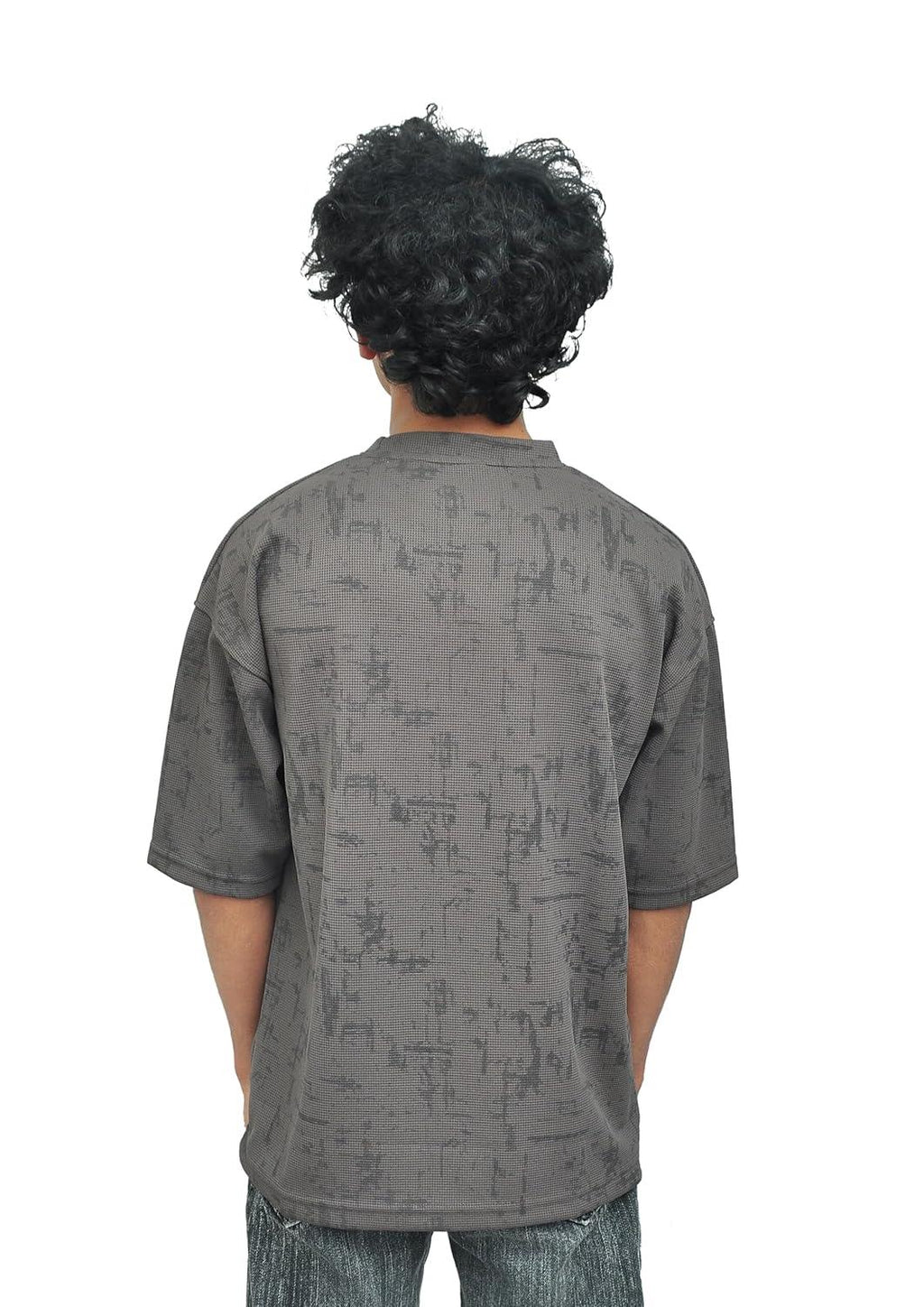 Yan Han Men's Premium Oversized T-Shirt | Wrinkle-Free Imported Fabric | 3D Embroidery | Five-Sleeve Drop Shoulder Fit | Charcoal Grey Texture (in, Alpha, XL, Regular)