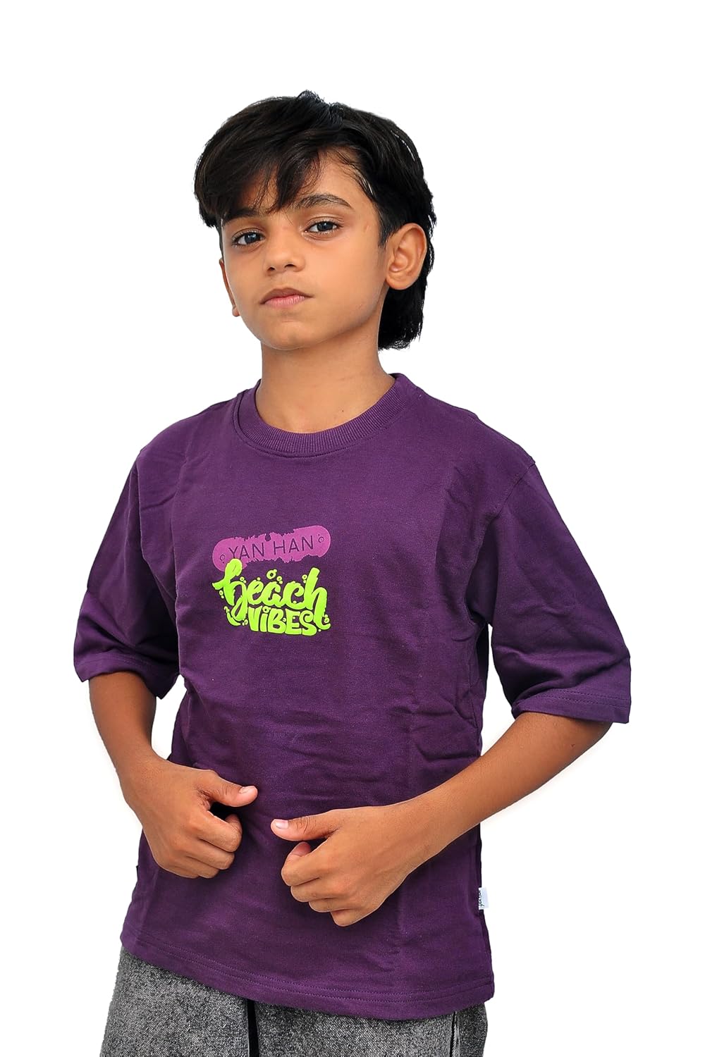 Yan Han® Oversized T-Shirt for Kids | Korean Street Style Drop Shoulder Tee | Pure Cotton | Loopknit Cotton | Beach Vibes Print – Boys & Girls (Ages 2 –15)