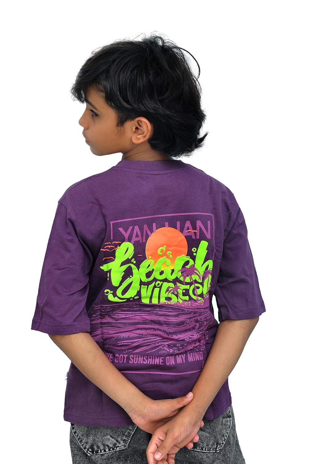 Yan Han® Oversized T-Shirt for Kids | Korean Street Style Drop Shoulder Tee | Pure Cotton | Loopknit Cotton | Beach Vibes Print – Boys & Girls (Ages 2 –15)