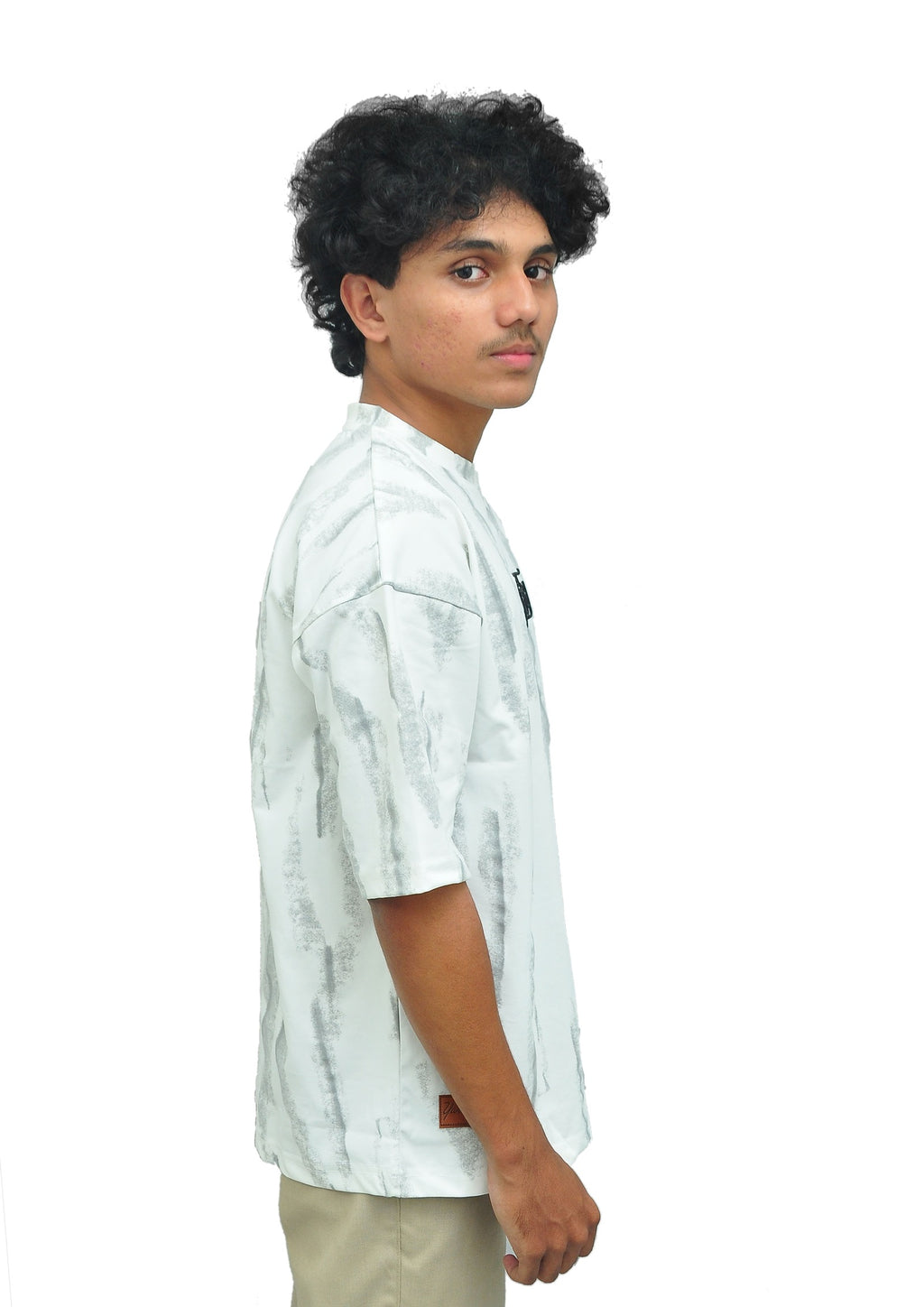 Yan Han Premium Perfumed Oversized T-Shirt - White Abstract | 3D Foam Embroidery | Scented Fabric