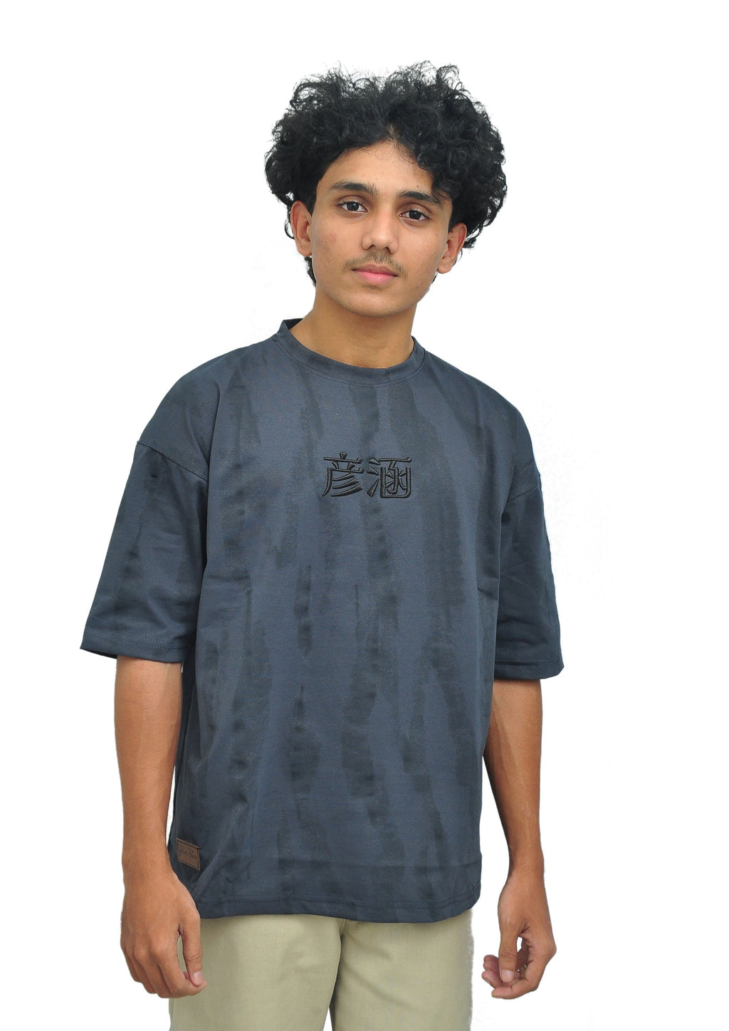Yan Han Premium Perfumed Oversized T-Shirt - Dark Grey Abstract | 3D Foam Embroidery | Scented Fabric