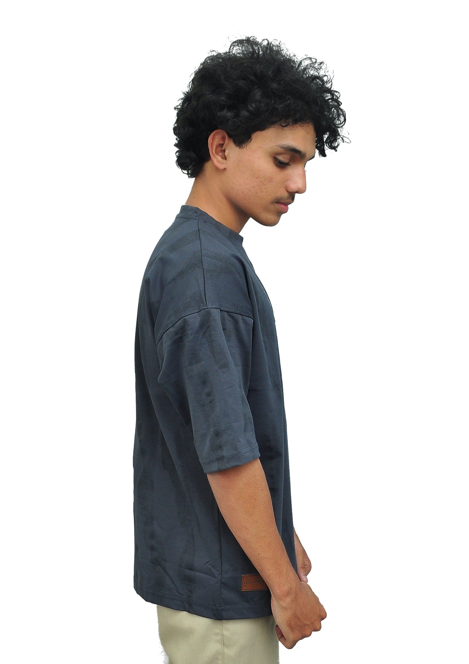 Yan Han Premium Perfumed Oversized T-Shirt - Dark Grey Abstract | 3D Foam Embroidery | Scented Fabric