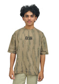 Yan Han Premium Perfumed Oversized T-Shirt - Desert Beige Abstract | 3D Foam Embroidery | Scented Fabric