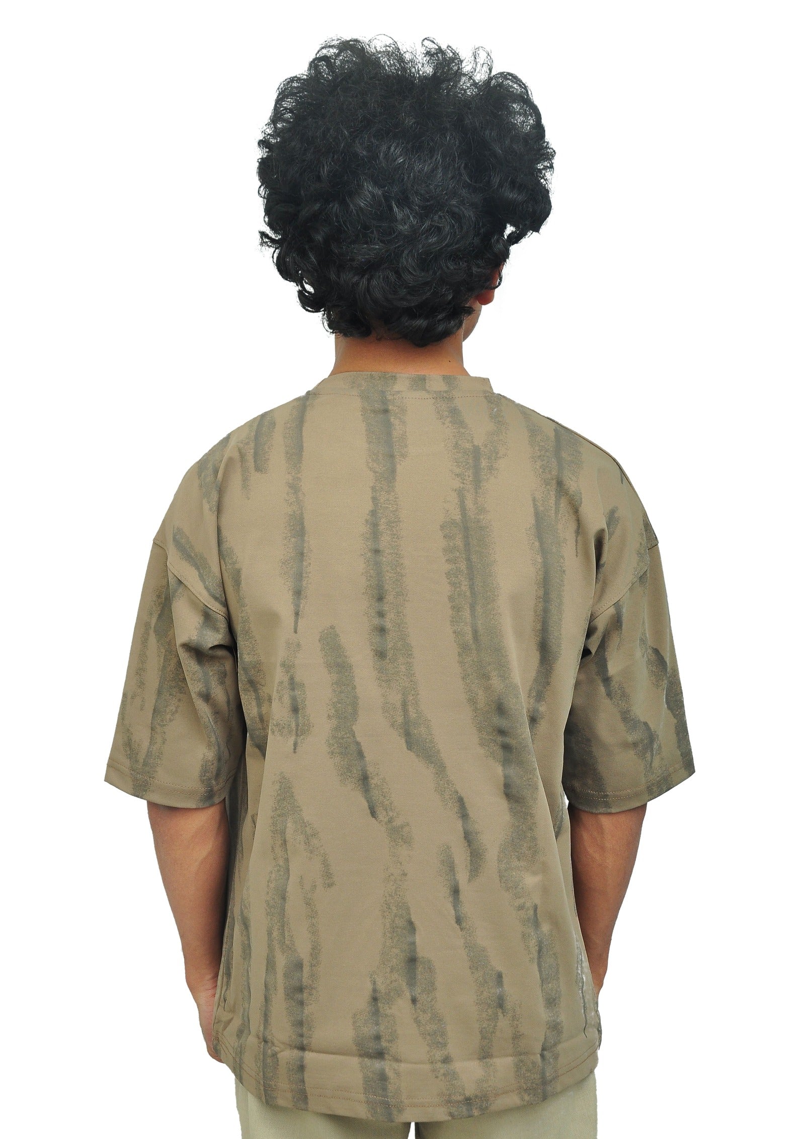 Yan Han Premium Perfumed Oversized T-Shirt - Desert Beige Abstract | 3D Foam Embroidery | Scented Fabric