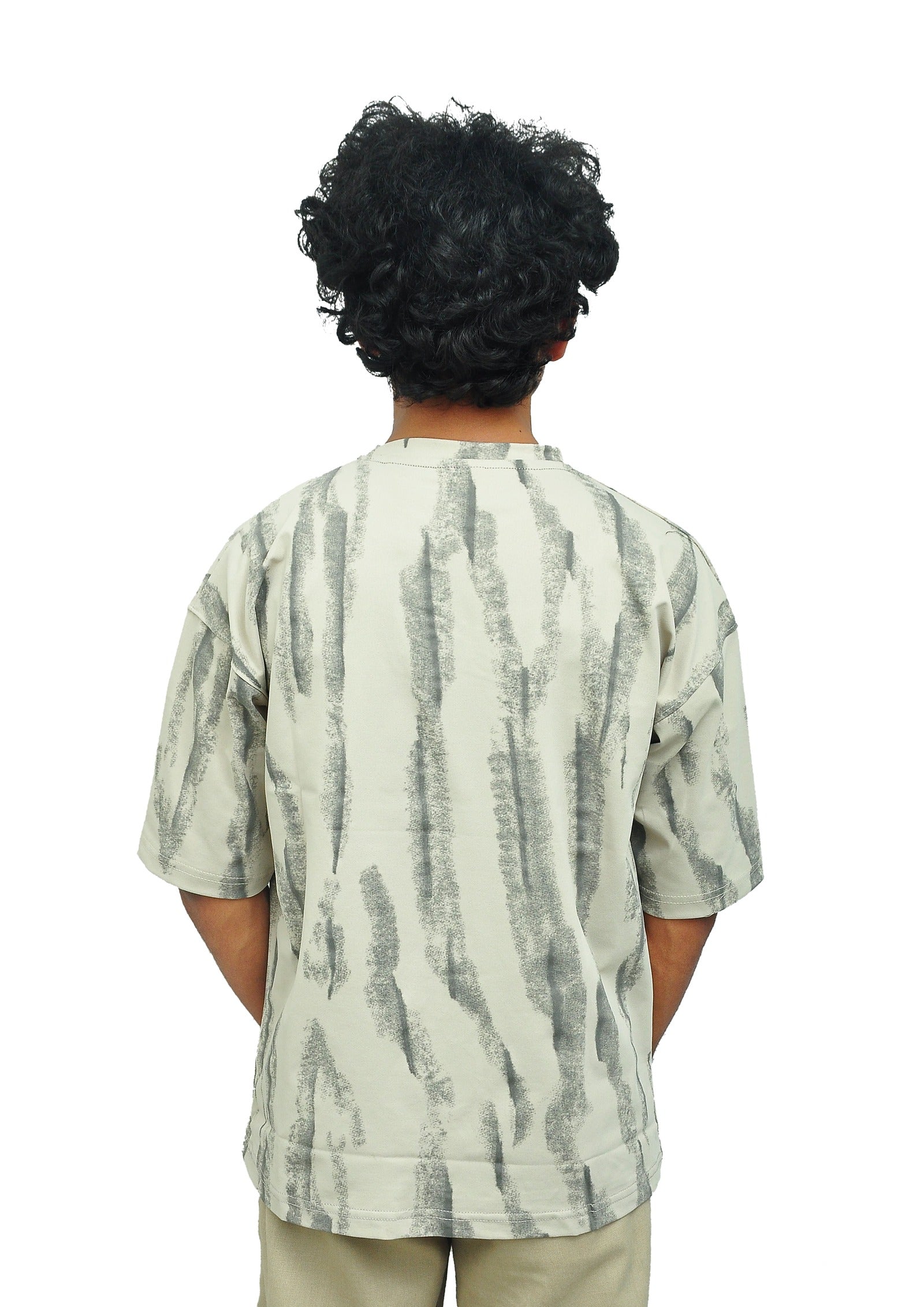 Yan Han Premium Perfumed Oversized T-Shirt - Stone Beige Abstract | 3D Foam Embroidery | Scented Fabric