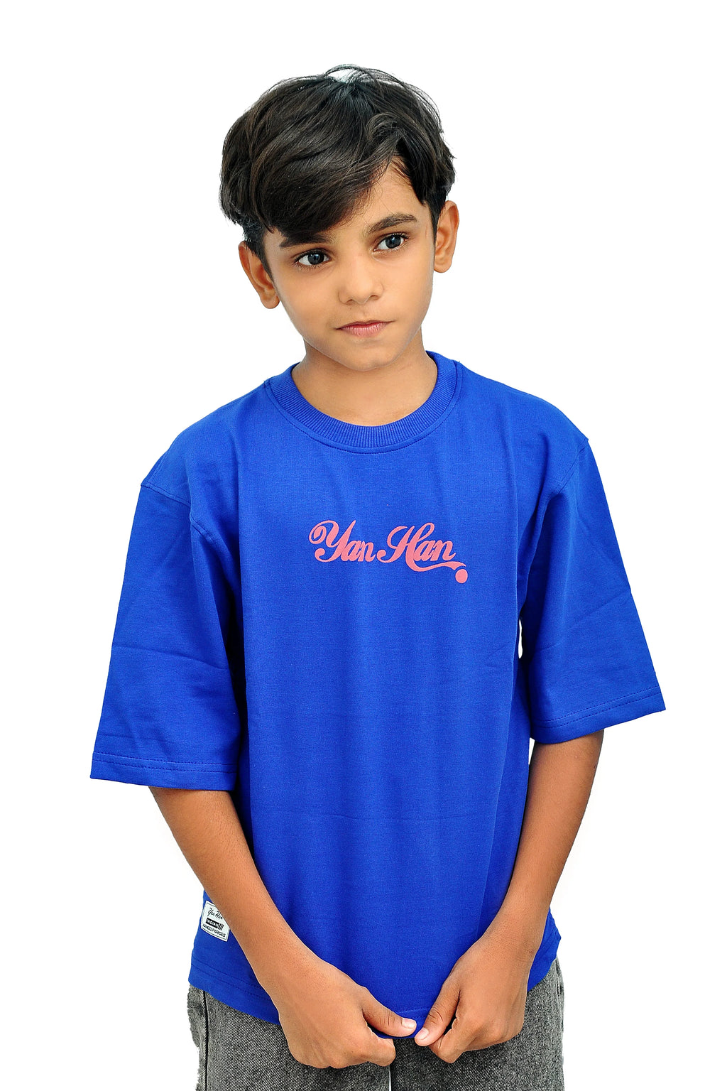 Yan Han Premium Royal Blue Oversized T-Shirt | Fishing Edition Puff Print | Stretchable Loopknit Cotton (2-15 Years)