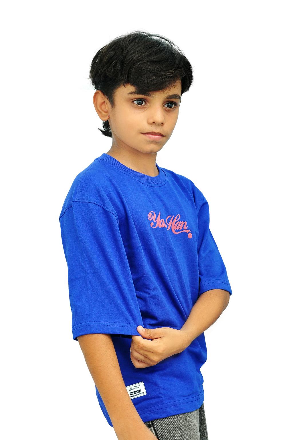 Yan Han Premium Royal Blue Oversized T-Shirt | Fishing Edition Puff Print | Stretchable Loopknit Cotton (2-15 Years)