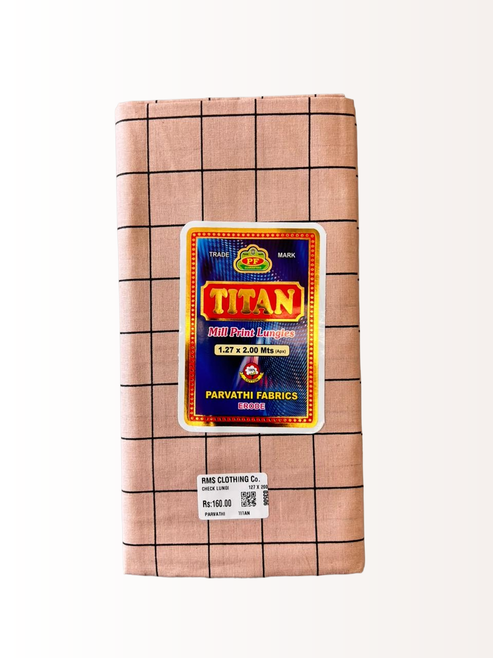 Titan Classic Cotton Windowpane Unstitched Colour Check Lungi for Men - 2.00 Meters