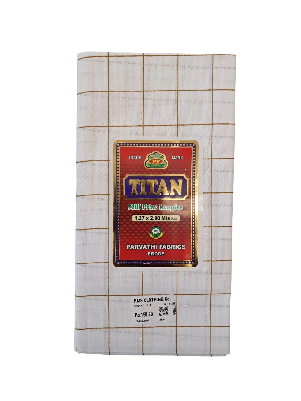 Titan Premium  Windowpane White Cotton Check Lungi for Men - 2.00 Meters