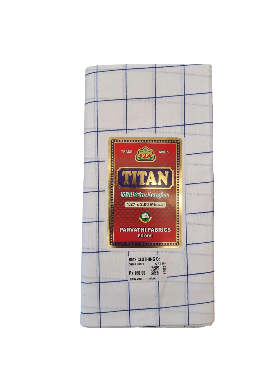 Titan Premium  Windowpane White Cotton Check Lungi for Men - 2.00 Meters