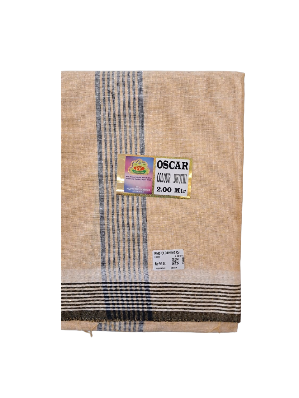 Oscar Colour Dhoti / Lungi for Men with Striped Border - 2.00 Meters
