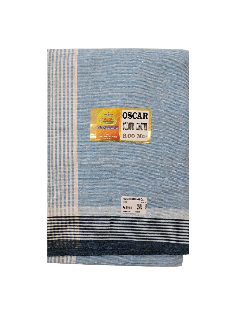 Oscar Colour Dhoti / Lungi for Men with Striped Border - 2.00 Meters