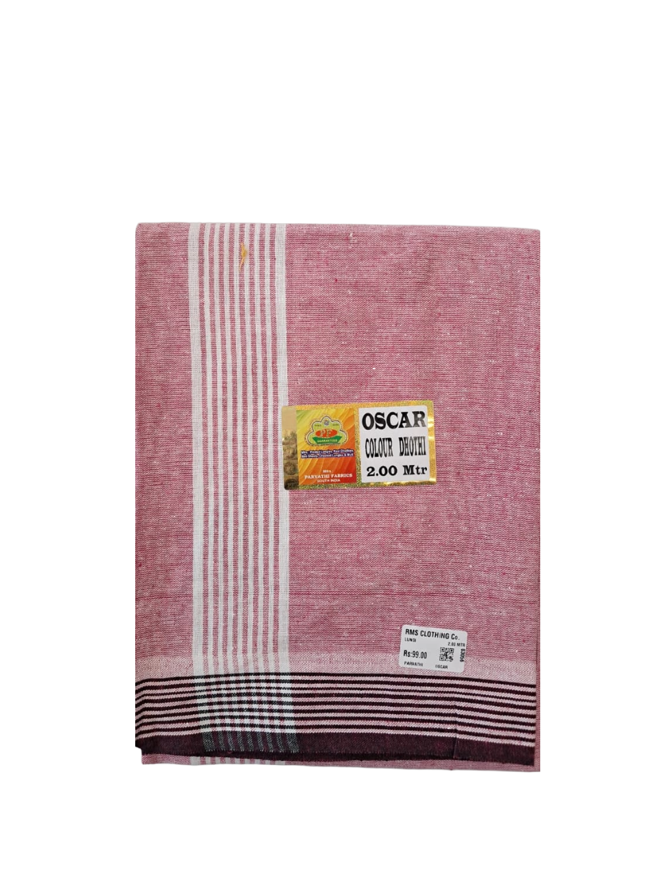 Oscar Colour Dhoti / Lungi for Men with Striped Border - 2.00 Meters
