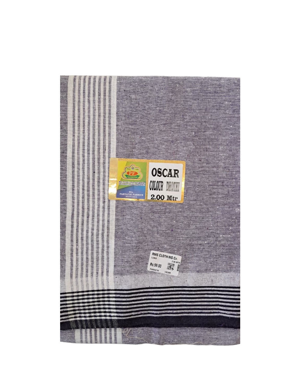 Oscar Colour Dhoti / Lungi for Men with Striped Border - 2.00 Meters