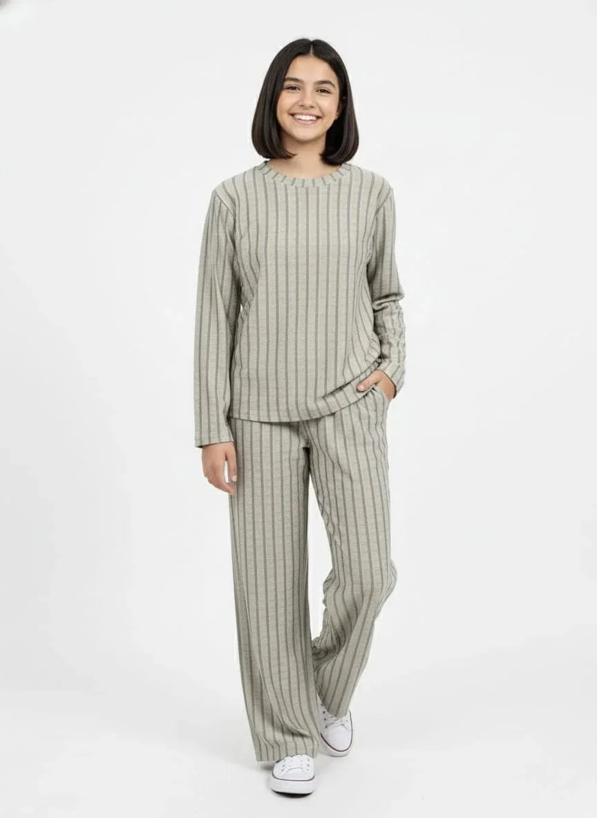 Casual Two-Piece Ribbed Polyester Set for Women | Free Size Daily Wear | Co-ord Set | Grey