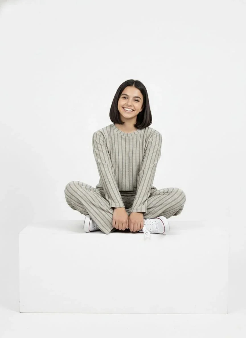 Casual Two-Piece Ribbed Polyester Set for Women | Free Size Daily Wear | Co-ord Set | Grey