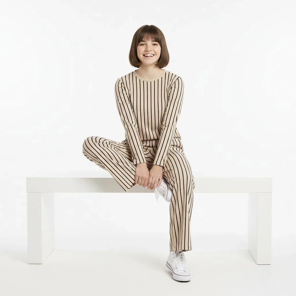 Casual Two-Piece Ribbed Polyester Set for Women | Free Size Daily Wear | Co-ord Set | Brown