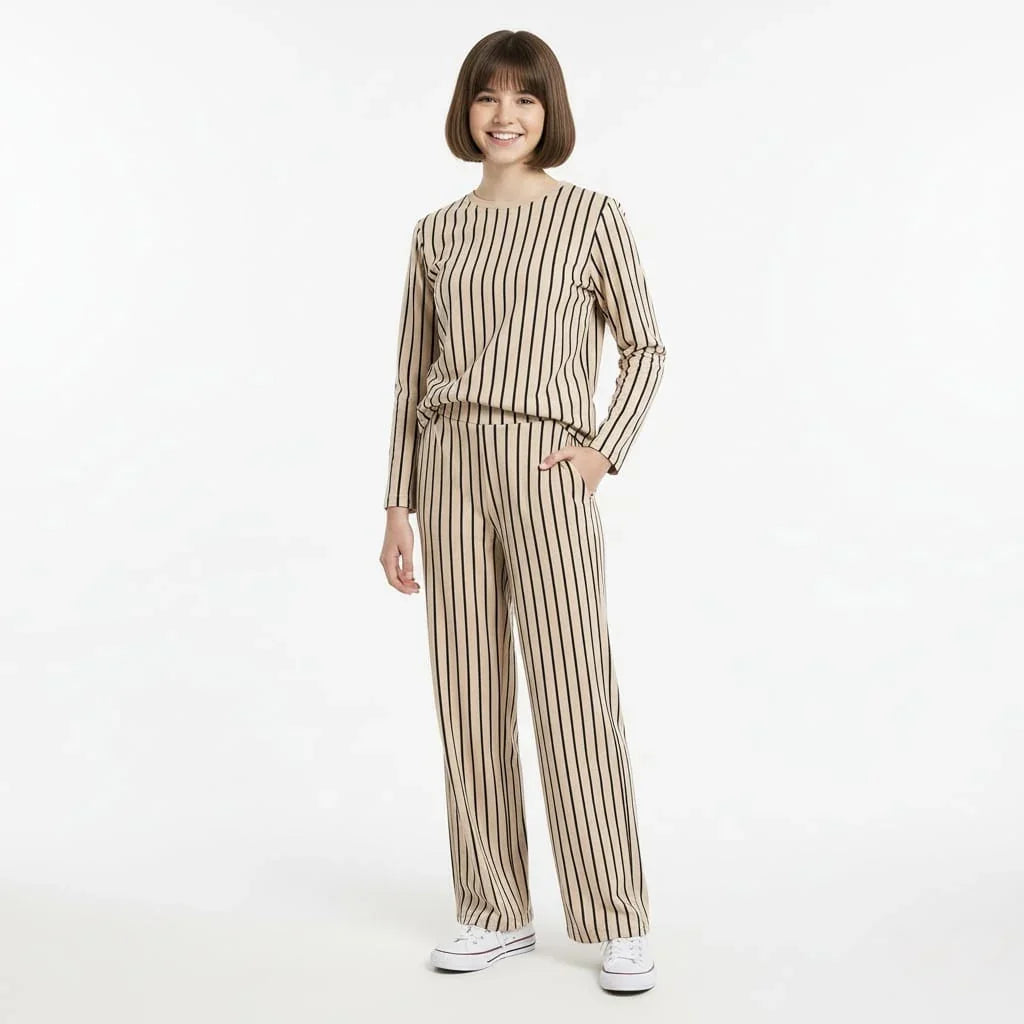 Casual Two-Piece Ribbed Polyester Set for Women | Free Size Daily Wear | Co-ord Set | Brown