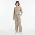 Casual Two-Piece Ribbed Polyester Set for Women | Free Size Daily Wear | Co-ord Set | Brown