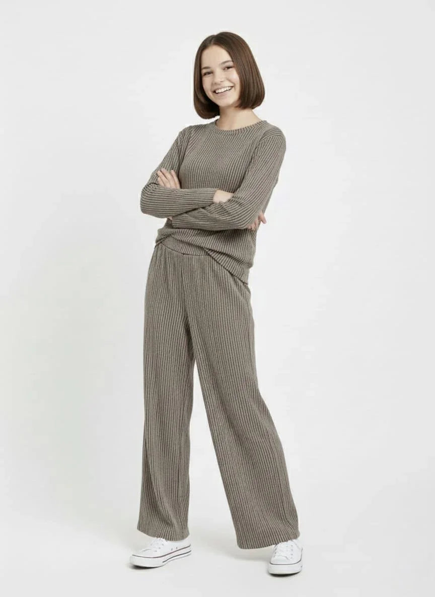 Casual Two-Piece Ribbed Polyester Set for Women | Free Size Daily Wear | Co-ord Set | Dark Grey
