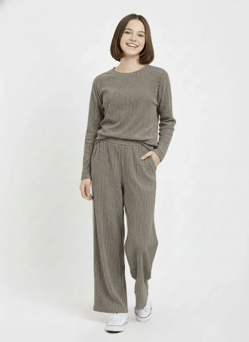 Casual Two-Piece Ribbed Polyester Set for Women | Free Size Daily Wear | Co-ord Set | Dark Grey