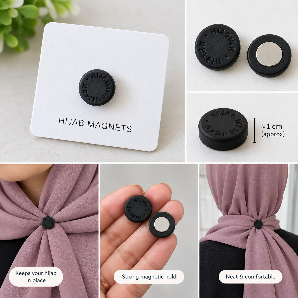 Magnetic Hijab Pins (Pair) – Strong No-Snag Hijab Magnets for Secure Hold
