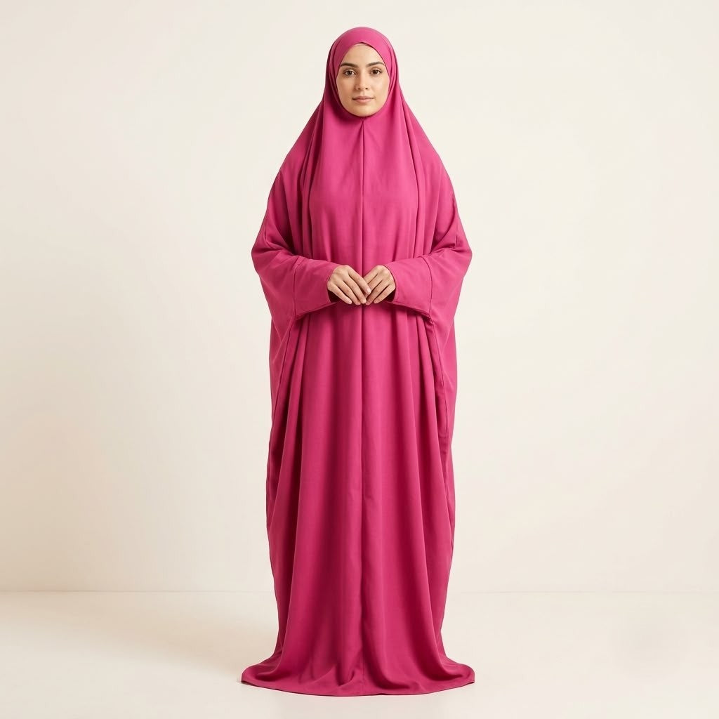 Premium Floral Printed Prayer Dress (Jilbab) with Matching Head Cover – Full Coverage Islamic Prayer Wear.