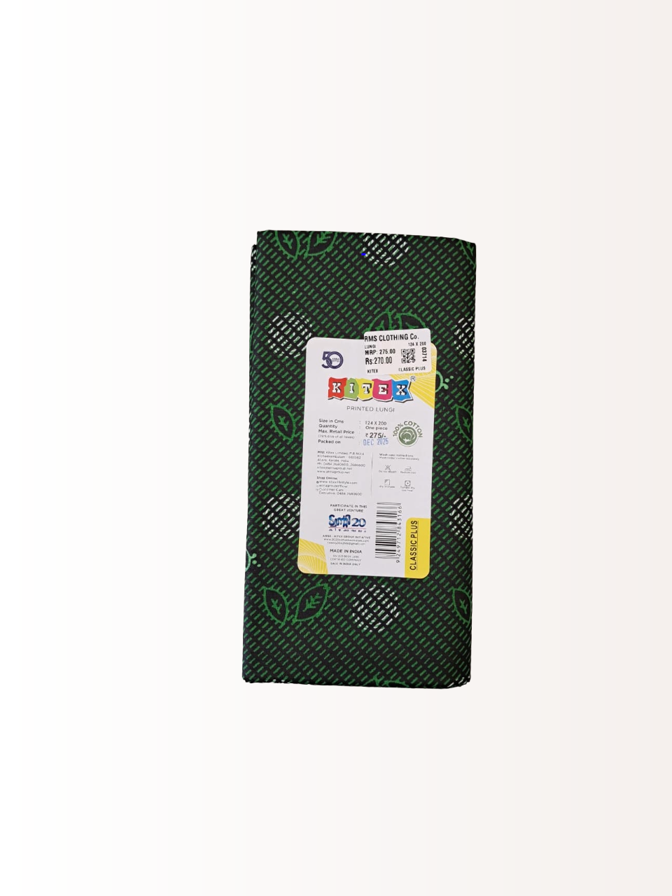 Kitex Classic Plus 100% Cotton Printed Lungi for Men - 124x200 cm